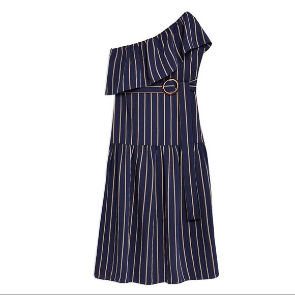 NEW TOPSHOP STRIPED ONE SHOULDER MIDI DRESS - Picture 8 of 9
